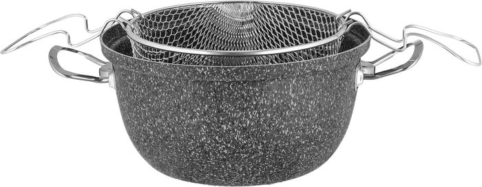 Hacshever Lavilla Granite Frying Pan, Steel Handle, Glass Lid, Basket, 24x13 cm - Grey product image 3