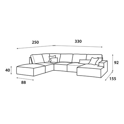 Modern Swedish wood sofa, 330×250×155 cm, Chanel fabric - beige product image 2