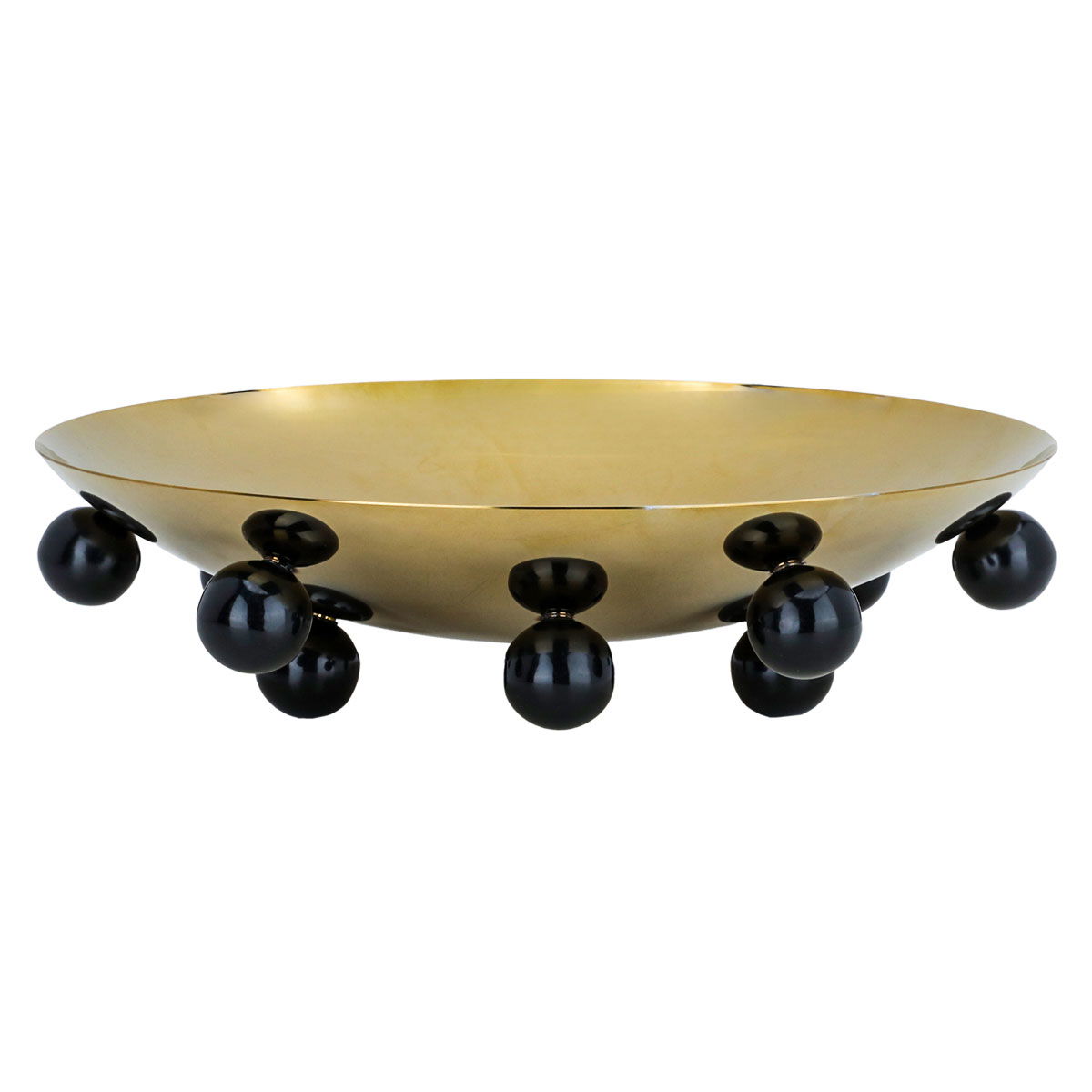 Al Saif Gallery Black Steel Serving Stand with Ball Legs, 38 x 38 x 9 cm, Round - Gold product image
