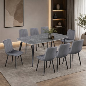 طاولة طعام خشب MDF مع 8 كراسي، 75×180×100 سم - رمادي product image