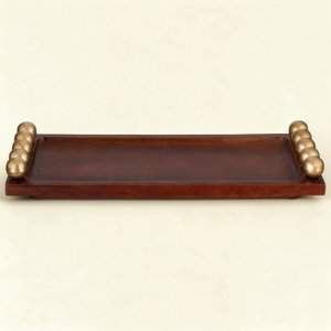 Alsaif Gallery Wooden Serving Tray with Gold Handles, 48 x 16 x 5 cm, Rectangular - Wood product image