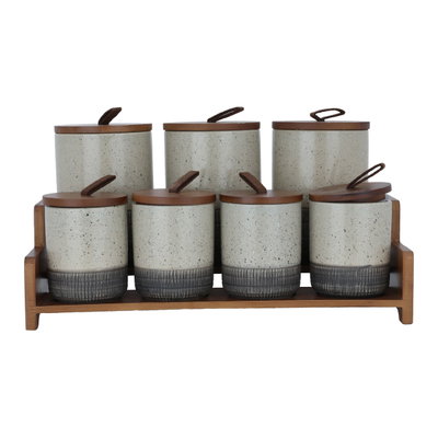 طقم علب بهارات المونيوم السيف غاليري، 7 قطع، 700/400 مل، ستاند خشبي - رمادي غامق product image 2