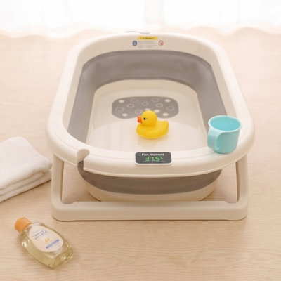 Fun Moment Baby bathtub, foldable, thermometer - beige grey product image 3