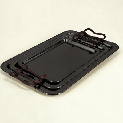 طقم صواني تقديم استيل الجهوري، 3 قطع - اسود لامع product image 1