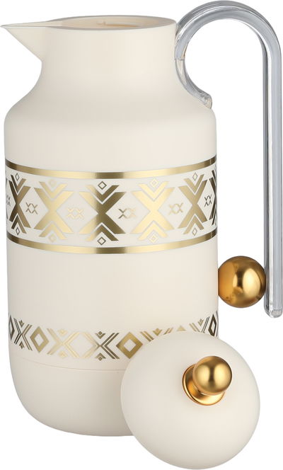 Al Saif Gallery Kkozami Thermos, 1 Liter, Glass Interior, Transparent Handle, Push-Button Lid - Cream Gold product image 4
