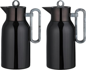 Al Saif Gallery Al Durra Thermos Set, 1/1 Liter, 2 Pieces, Glass Inner Container, Push Button, Marble Gray Handle - Glossy Black product image 2