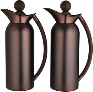 Al Saif Gallery 2-piece 1/2 liter thermos set, tempered glass inner container, wooden handle, plunger - matte brass product image 2