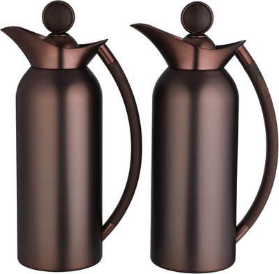 Al Saif Gallery 2-piece 1/2 liter thermos set, tempered glass inner container, wooden handle, plunger - matte brass product image 2
