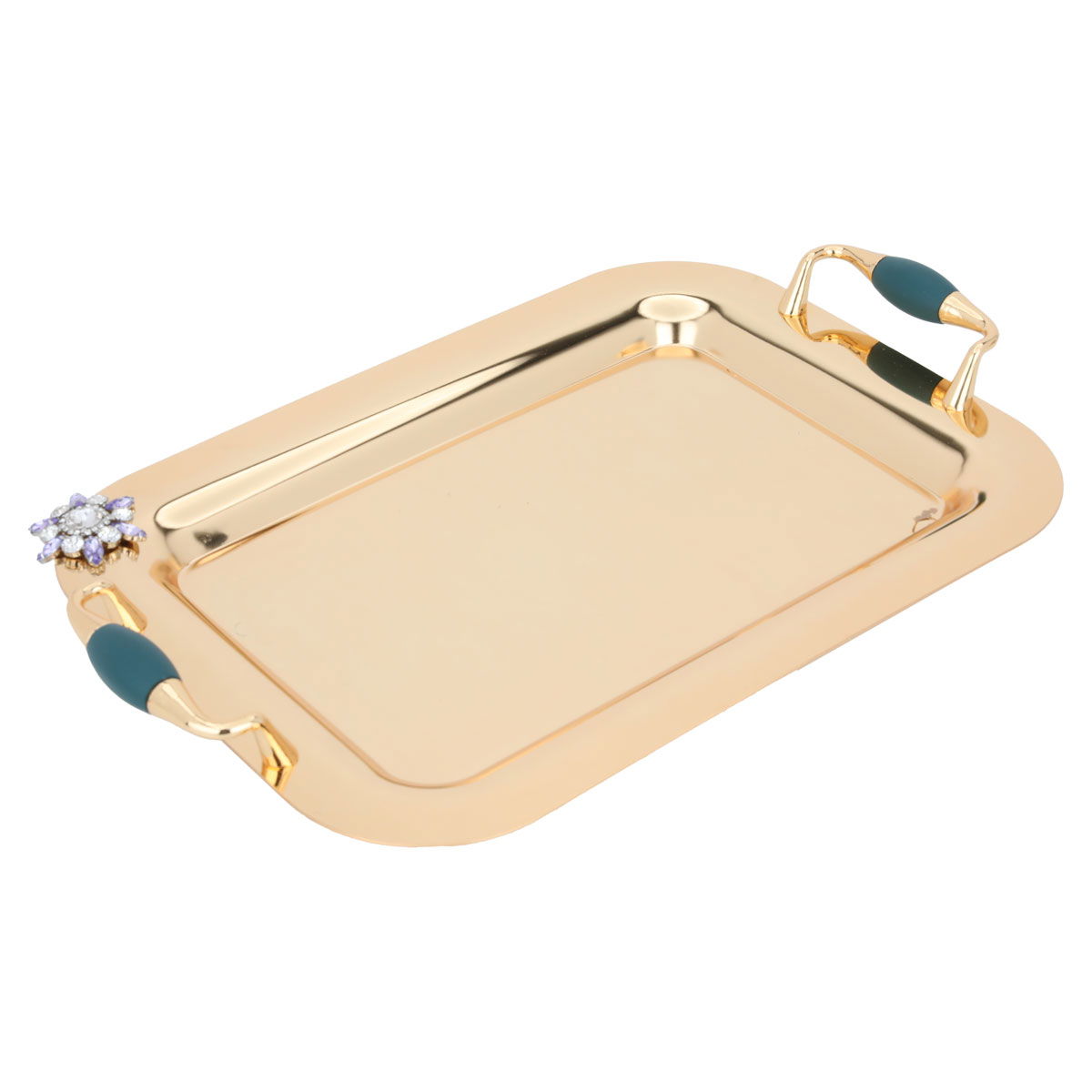 Al Saif Gallery Steel Toferia Set, 41x26x2.8 cm, 2 dates with blue lid, glass bowl, 4 pieces - gold product image 2
