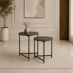 طقم طاولات خشب MDF و معدن، قطعتين - رمادى اسود product image