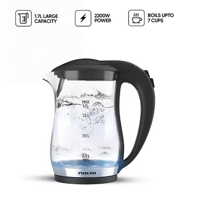 غلاية كهربائية زجاج نيكاي، 2220 واط، 1.7 لتر، NK323GX - شفاف product image 2