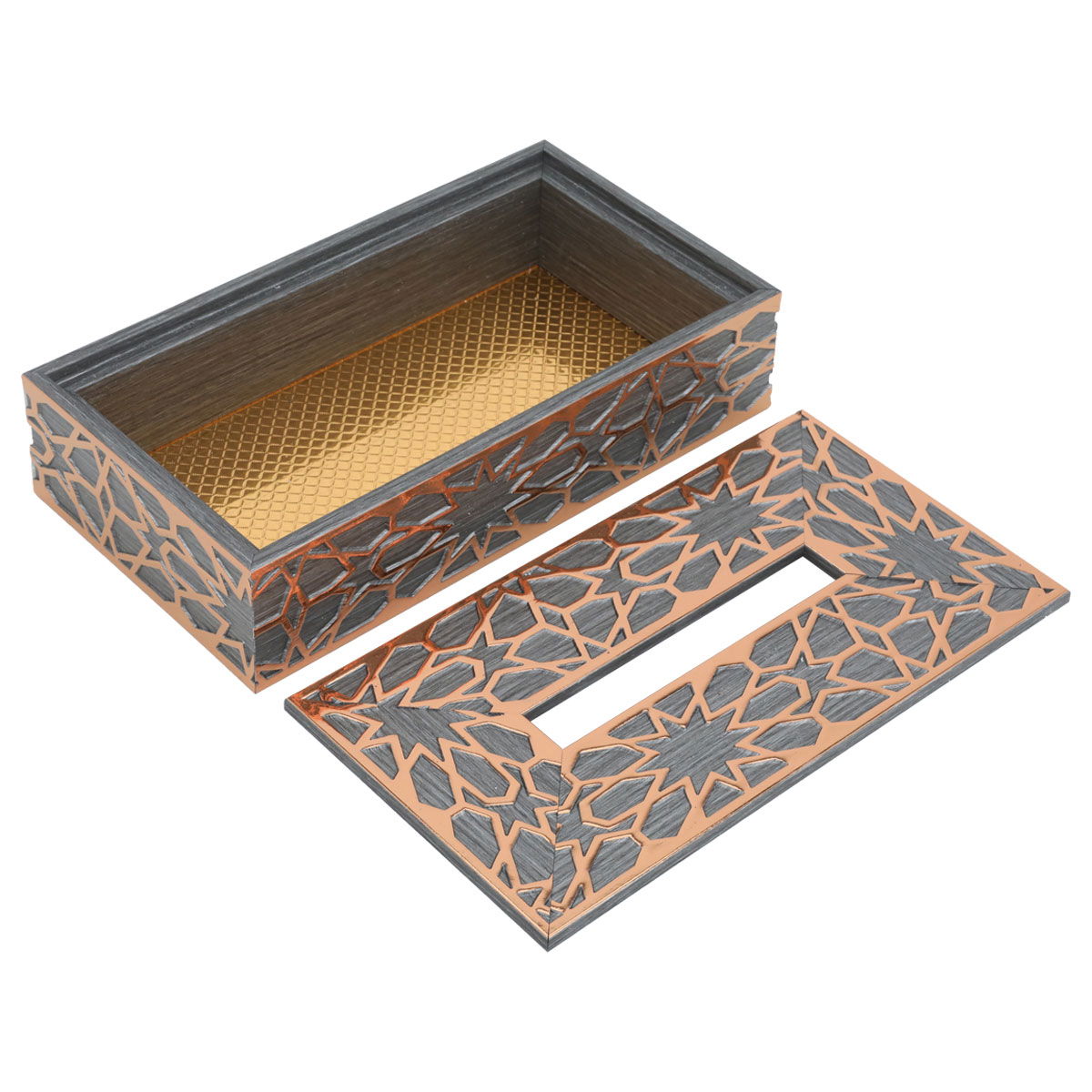 Al Saif Gallery wooden tissue box, 23.5x13x6 cm, patterned - grey product image 2