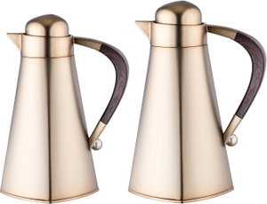 Al Saif Gallery Al Yamamah Thermos Set, 2 Pieces, 0.7/1 Liter, Glass Inner Material, Wooden Handle, Press Lid - Bronze product image 2