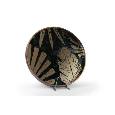 صينية تقديم زجاج السيف غاليري، 37x37x4.3 سم، دائري - أخضر مذهب product image 1
