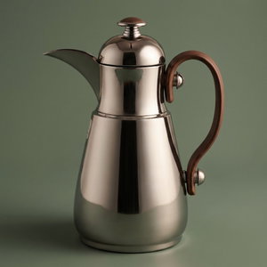 Al Saif Gallery Thermos Dallah Tamim 10, 0.5 Liter, Stainless Steel Interior, Wooden Handle, Push-Button Lid - Glossy Black product image