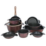 طقم قدور جرانيت تيتانيوم نيوكلاين، 10 قطع، غطاء زجاج - احمر غامق product image 1