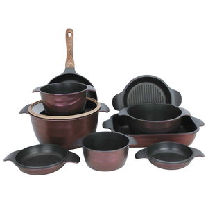 طقم قدور جرانيت تيتانيوم نيوكلاين، 10 قطع، غطاء زجاج - احمر غامق product image