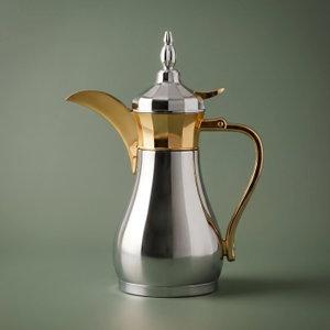 ترمس دلة سليمان السيف غاليري، 1 لتر، حافظة داخلية استيل، هيكل خارجي استيل - فضي ذهبي product image