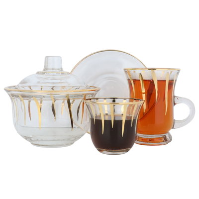 Al Saif Gallery glass tea and coffee set, with golden lines, 50 pieces - transparent product image 1