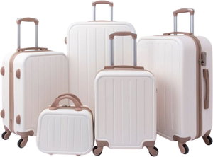 طقم شنط سفر ABS ليمرا، 5 مقاسات، 4 عجلات، زاويه 360 درجة، LMA-1126 - بيج ذهبي product image