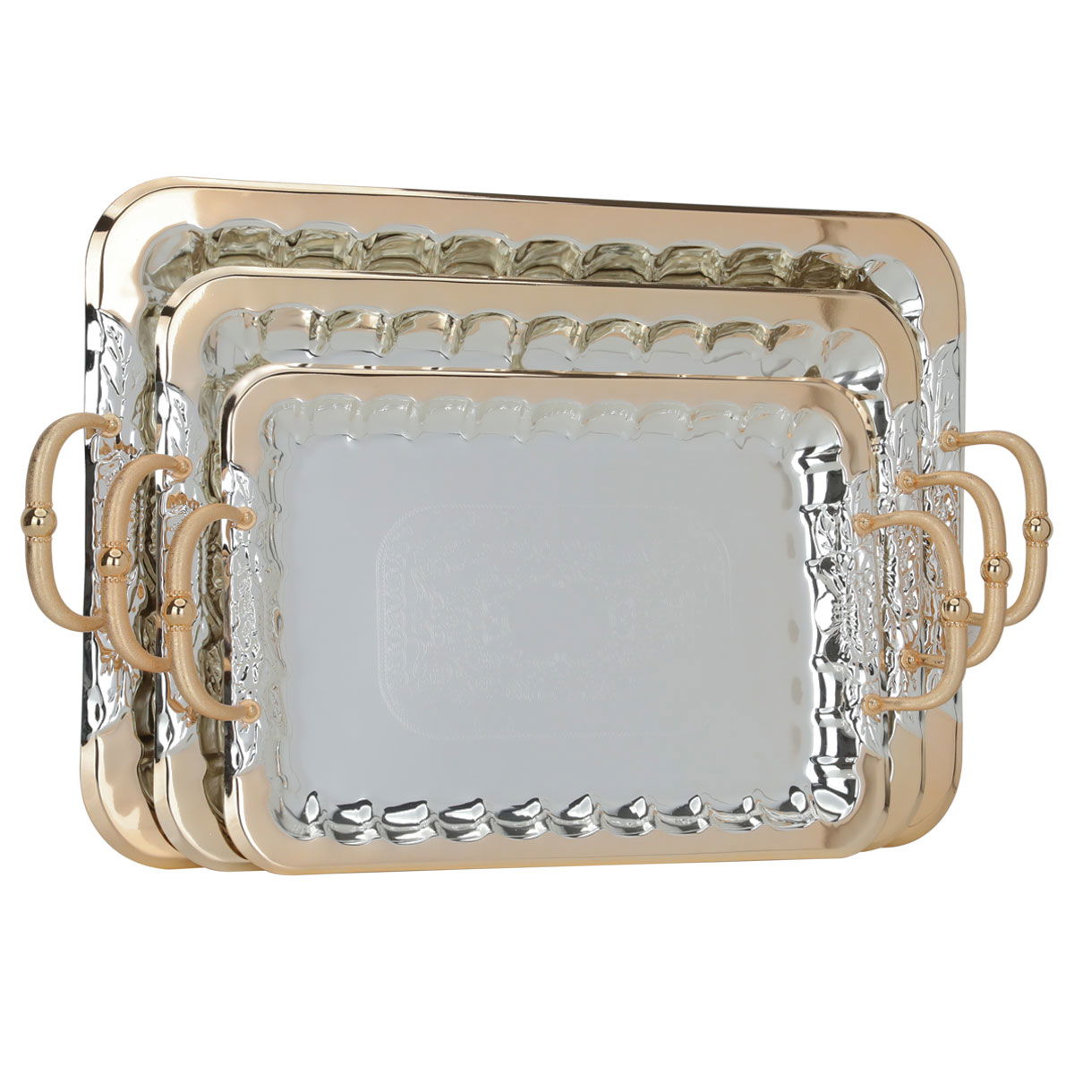 Al Saif Gallery tofaria set with golden edges, 3 pieces, rectangular - silver product image
