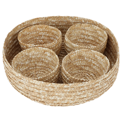Al Saif Gallery serving set wicker, 30 x 30 x 8 cm, round, five pieces - light brown product image 1