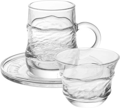 طقم فناجين وبيالات مع صحون زجاج، 36 قطعة - شفاف product image 1