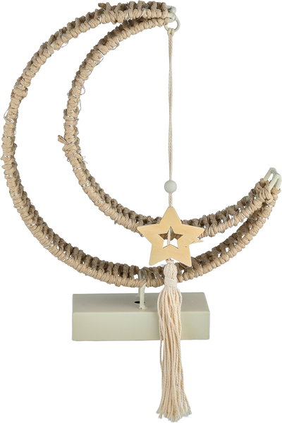 Al Saif Gallery Stainless Steel Ramadan Decor Stand, 24.5x7x30 cm, Wicker Crescent Shape, Lighted Base - White Beige product image 2