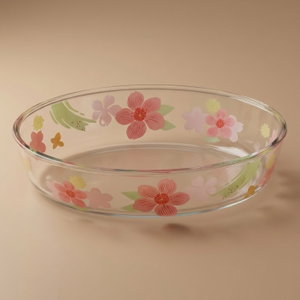 صينية فرن زجاج السيف غاليري، 26×18×6 سم، 1.6 لتر، نقش ورد - شفاف وردي product image