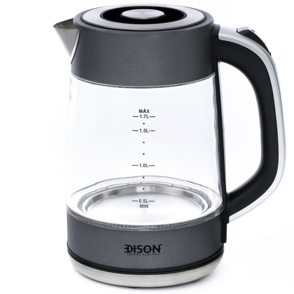 غلاية كهربائية زجاج إديسون، 1.7 لتر، 2200 واط - رمادي product image 2