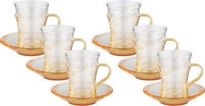 طقم بيالات شاي بصحون زجاج نوارة السيف بلص، 6 قطع - شفاف برتقالي product image 1