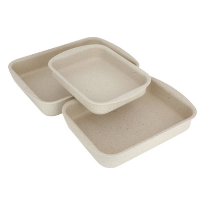 طقم صواني فرن جرانيت هاشفير، 3 قطع، تركي، مستطيل - بيج product image 2