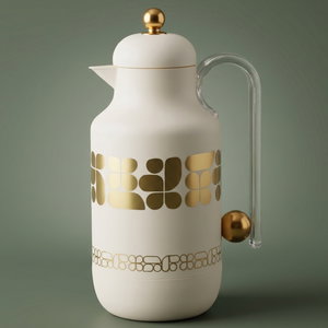 ترمس خزامي السيف غاليري، 1 لتر، خامة داخلية زجاج، يد شفاف، غطاء ضغاط - كريمي ذهبي product image