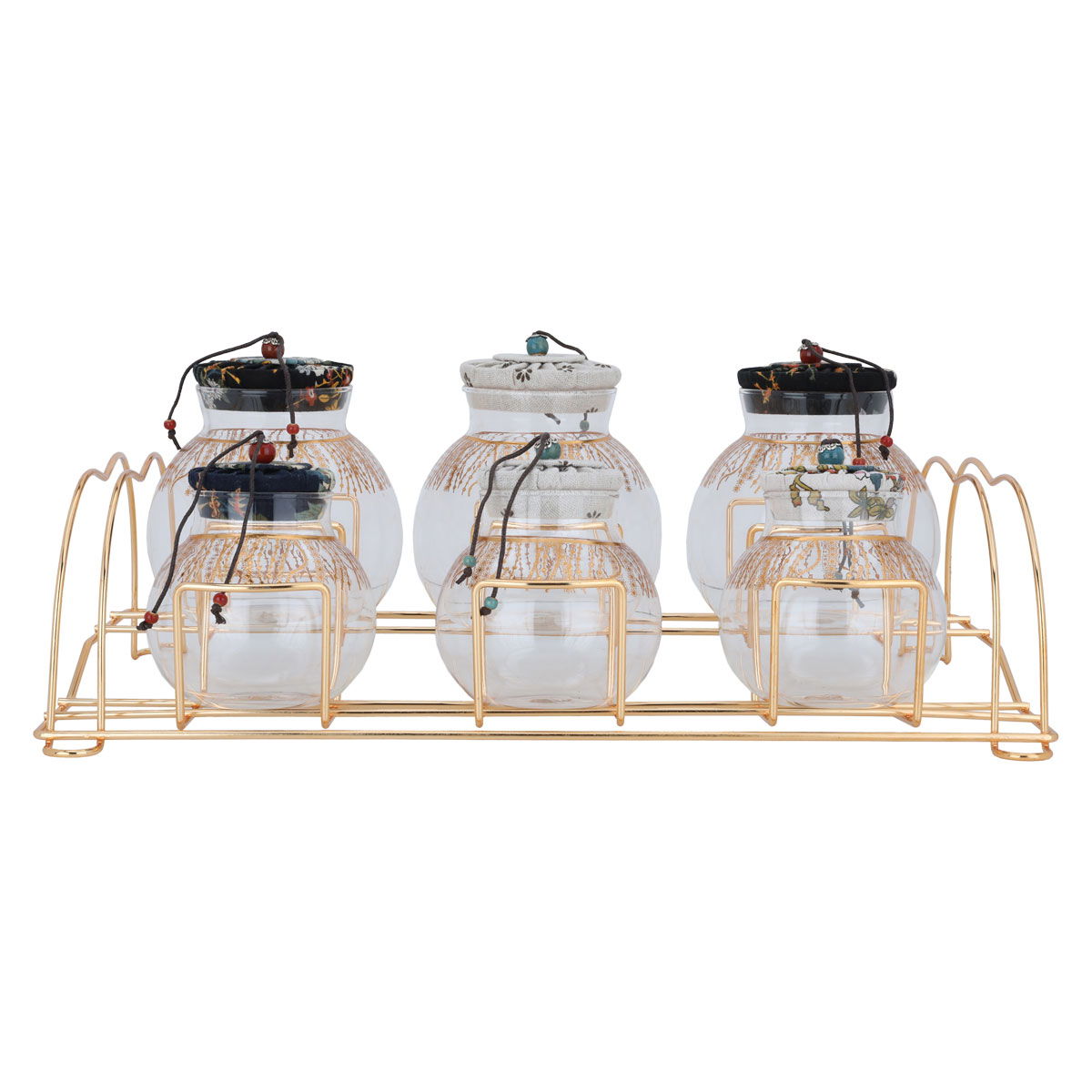 Al Saif Gallery glass spice jar set, with golden stand, 7 pieces - colored product image