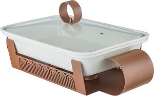 Al Saif Gallery Porcelain Food Warmer, 12 inches, 40x13x12 cm, Steel Base, Glass Lid, Rectangular - White Brown product image 2