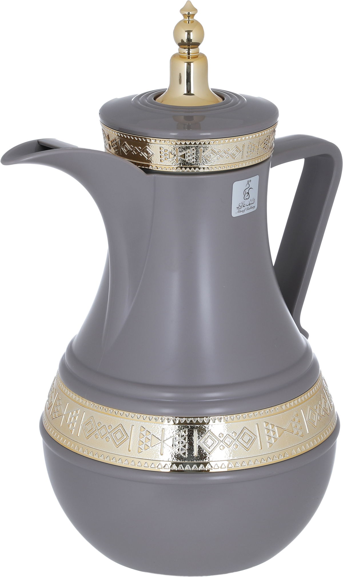 Al Saif Gallery Amal thermos set, 1/0.75 litre, two pieces, gilded, thermal glass inner shell, plastic outer shell - Cappuccino product image 7