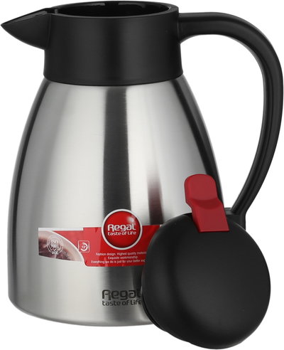 Regal Thermos, 1.2 Liter, Stainless Steel Inner Container, Stainless Steel/Plastic Outer Body, Push Button - Black/Silver product image 5