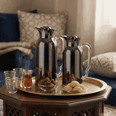 Al Saif Gallery Tuwaiq Thermos Set, 2 Pieces, 0.7/1 Liter, Glass Inner Material, Transparent Handle, Press Lid - Black product image 7