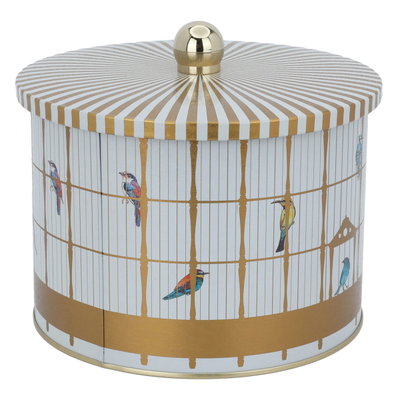 Al Saif Gallery steel can, 2.7 litres, round, with lid, bird pattern - white product image 2