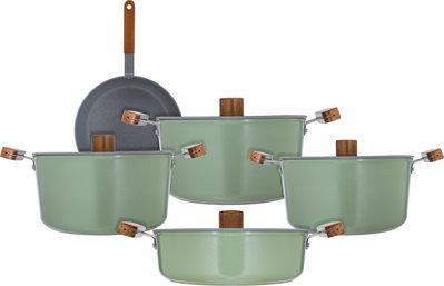 طقم قدور طهي سيراميك تورنادو، 9 قطع - اخضر product image 2