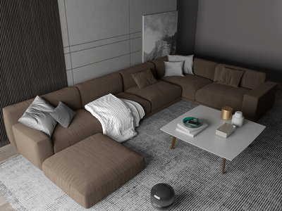 Modern L-shaped Swedish wood sofa, 260×340×165 cm, Chanel fabric - brown product image 3