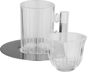 Al Saif Gallery Glass Cups and Tea Set, 18 Pieces, Stainless Steel Saucers, Palm Tree Pattern - Clear Silver product image