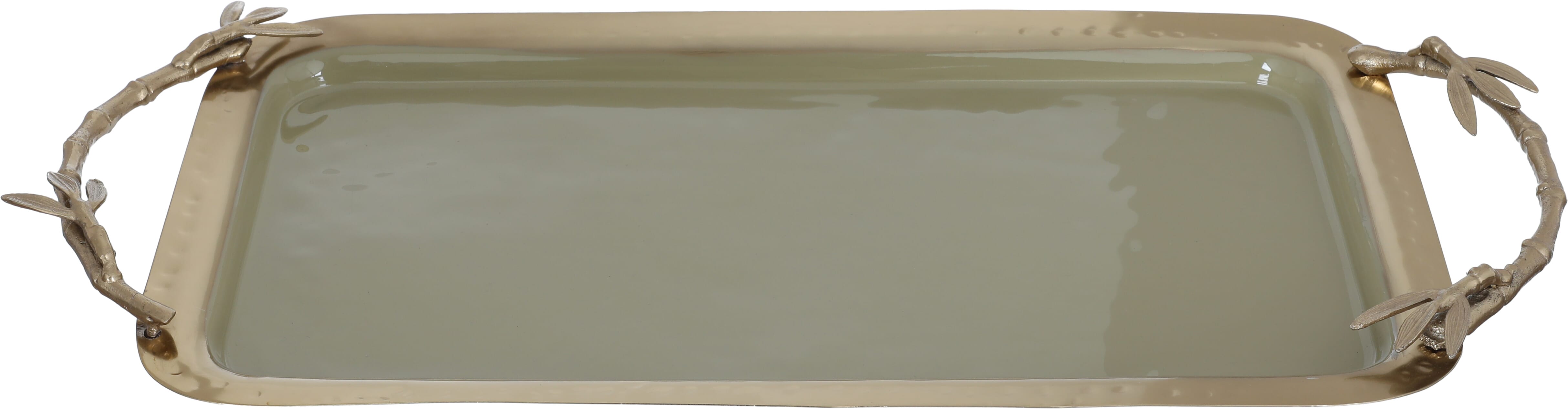 Al Saif Gallery Serving tray with Gold Steel Handle, 40 x 23 x 2 cm, Rectangle, Large - Light Green product image