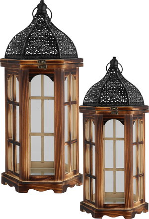 طقم فوانيس رمضان متعدد الخامات السيف غاليري، قطعتين - اسود بني product image