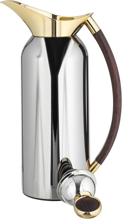 Al Saif Gallery Al Thuraya Thermos Set, 2 Pieces, 1/1 Liter, glass interior, black handle, push-button lid - silver and gold product image 7
