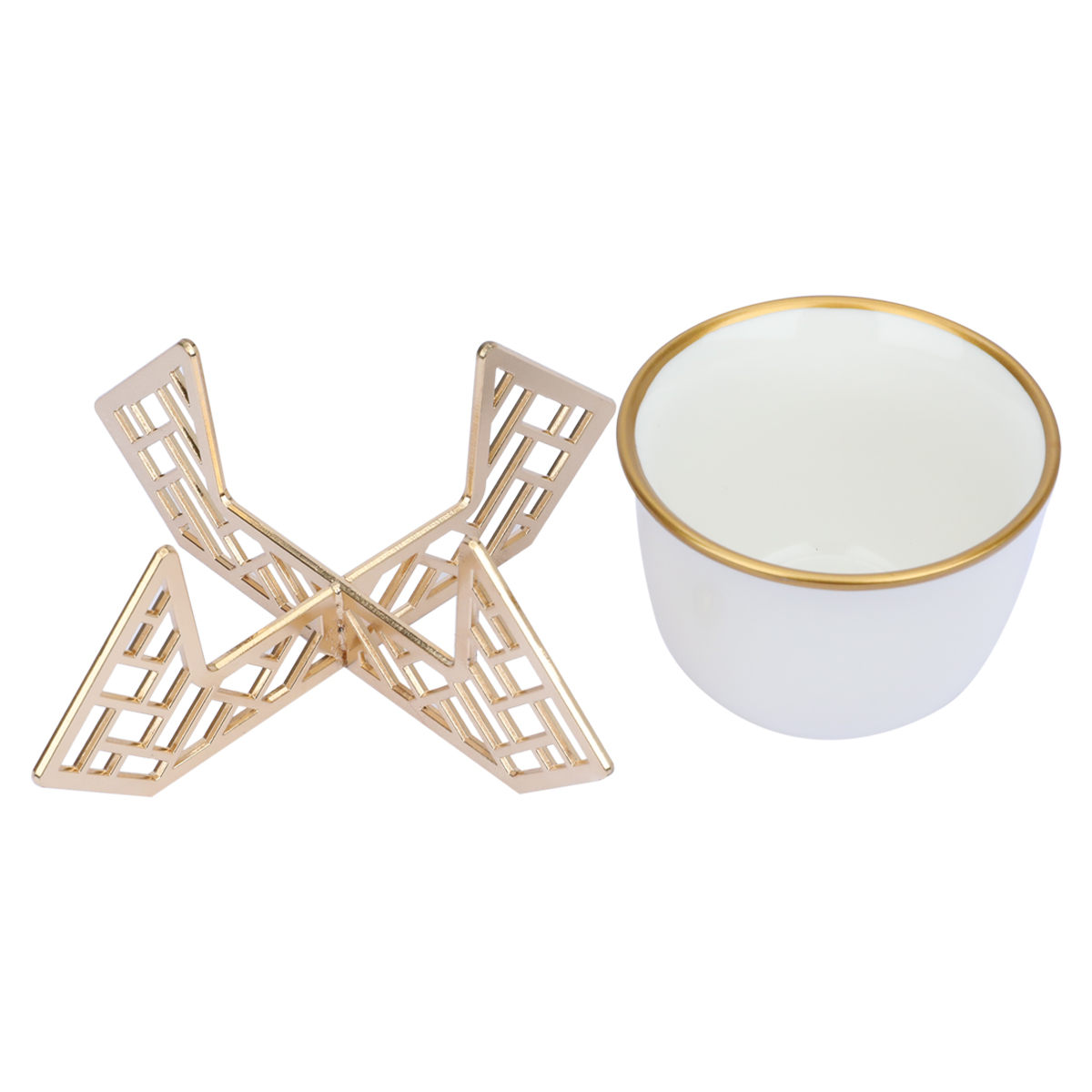 Al Saif Gallery Arabic coffee cups set with a glass base, 12 pieces - white  golden product image 3