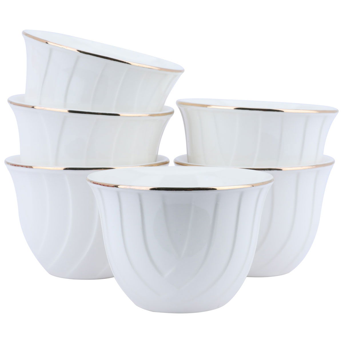 Al Saif Gallery Porcelain Arabic Coffee Cups Set, Wavy Pattern, 12 Pieces - White product image