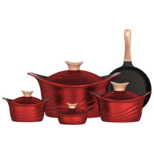 طقم قدور جرانيت تيتانيوم نيوكلاين، 9 قطع، مقبض خشبي - احمر غامق product image 2