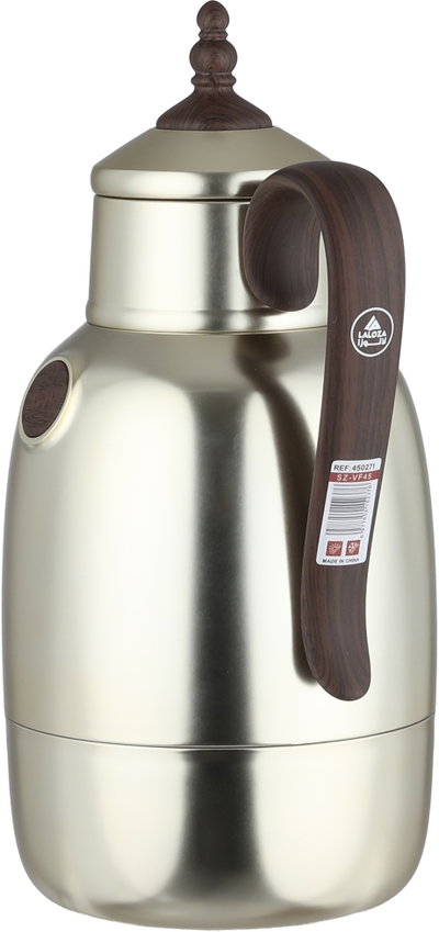 Lalooza Bran Thermos Set, 0.7/1 Liter, Glass Interior, Push-Button Lid - Matte Wood Finish Silver product image 4