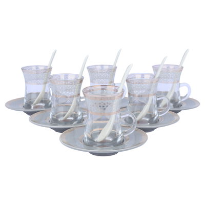 Al Saif Gallery Glass Coffee Cups and Teapots Set, 27 Pieces - Gray product image 2